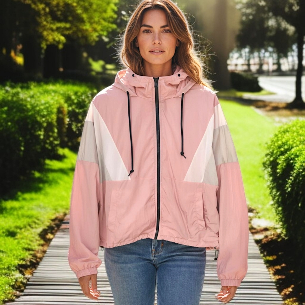 PINK Victorias Secret Windbreaker Sz XS Jacket Pastel Pink Oversized Zip Up‎ Y2K